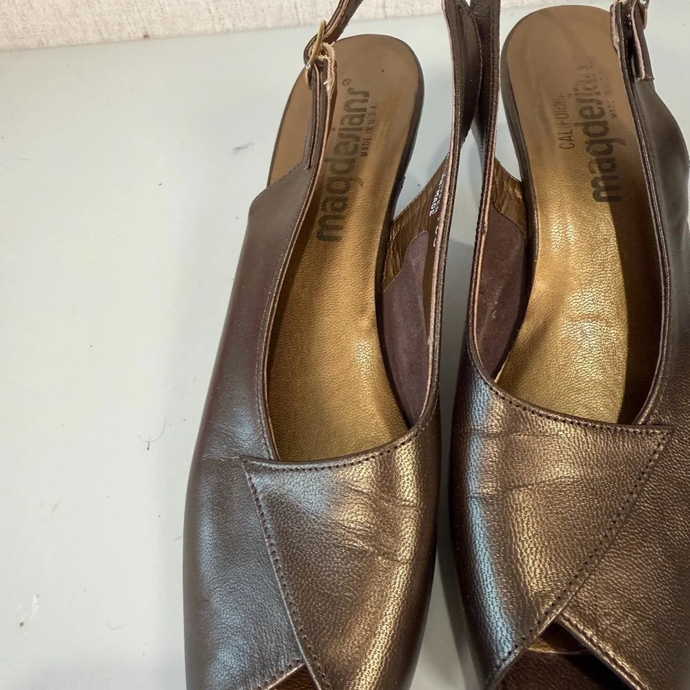 magdesians women's shoes Peep Toe Slingback Kitten Heel Size 7S‎ Brown